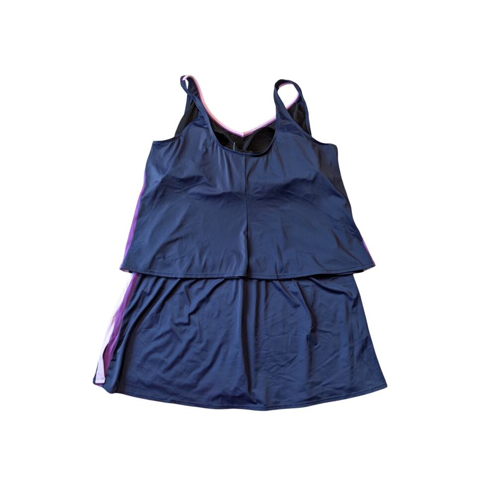 Swim 365 Women 30W Plus Size 2 Piece Tankini Swim Skirt Set Navy Purple Pink 30W